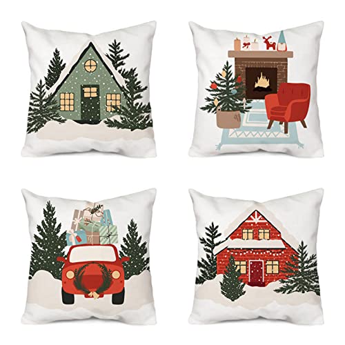 Set mit 4 weihnachtlichen Kissenbezügen, 45,7 x 45,7 cm, dekorativer Deko-Kissenbezug, Kissenbezüge für Weihnachtsdekorationen, 30,5 x 30,5 cm, Weihnachts-Kissenbezug, 45,7 x 45,7 cm, 4 Stück von Ranuw