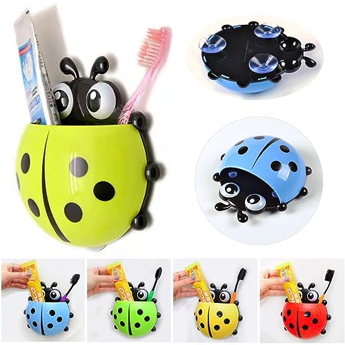 Ranvi Niedlicher Marienkäfer-Zahnbürstenhalter, Toilettenartikel, Zahnpasta-Halter mit Saugnapf, Kinder-Zahnbürstenhalter, 4 Stück von Ranvi