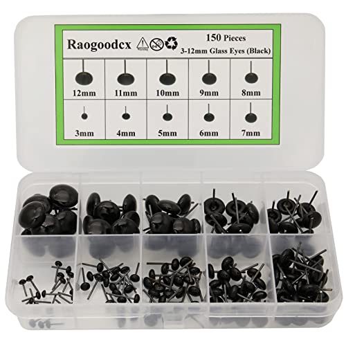 150 Stück Nadelfilzaugen Mini-Glas schwarze Augen Kits für Spielzeug Teddypuppen Puppen Wolle Filzen Handwerk von Raogoodcx