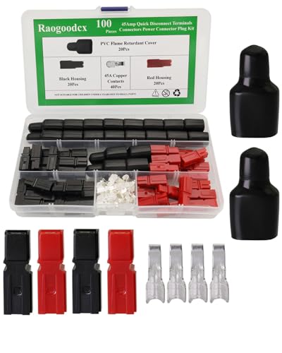 20 Paar 45A Schnelltrennklemmen Steckverbinder 4-6mm² (10-12AWG) Batteriesteckverbinder Modularer Stromsteckverbinder mit flammhemmender PVC-Steckerhülsenabdeckung von Raogoodcx