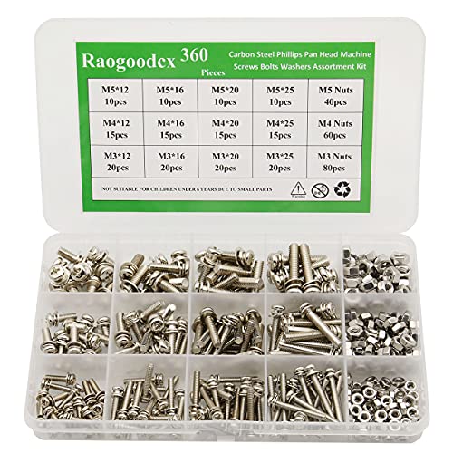 360 Stück M3 M4 M5 Phillips Flachkopfschrauben Bolzen Mutter Lock Flache Unterlegscheiben Maschinenschrauben Sortiment Kit 360 Stück M3 M4 M5 Phillips Flachkopfschrauben Bolzen Mutter Lock Flache Unterlegscheiben Maschinenschrauben Sortiment Kit von Raogoodcx