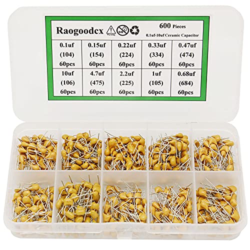 600 Stück 10Value Keramik Kondensator Set Kondensatoren Sortiment 0.1uf-10uf 50V DIP Monolithic Multilayer Chip Capacitors for Hobby Electronics, Audio-Video Project Electronic Repair von Raogoodcx