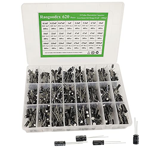 620Pcs Aluminium Electrolytic Capacitor Assortiment Kit 24 Kinds Different Range 0.1uF comfortable Range 0,1uF, 100uF/16V/25V/50V Radial Leads Electrolytic Capacitors for Repair TV, Radio von Raogoodcx