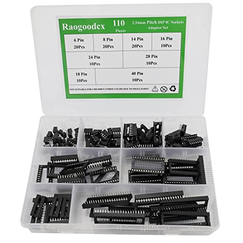 Raogoodcx 110 stücke Doppelreihig DIP-IC-Sockel 2.54mm Pitch IC-Sockel-Lötsatz mit 6 Pin,8 Pin,14 Pin,16 Pin,18 Pin,24 Pin,28 Pin,40 Pin von Raogoodcx