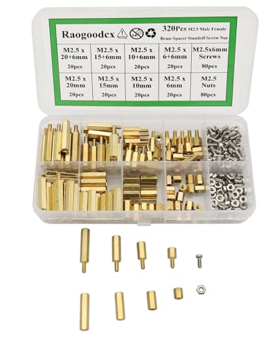 Raogoodcx 320Pcs M2.5 Männlich Weiblich Messing Spacer Distanzschraube 6mm 10mm 15mm 20mm Mutter Sortiment Kit von Raogoodcx