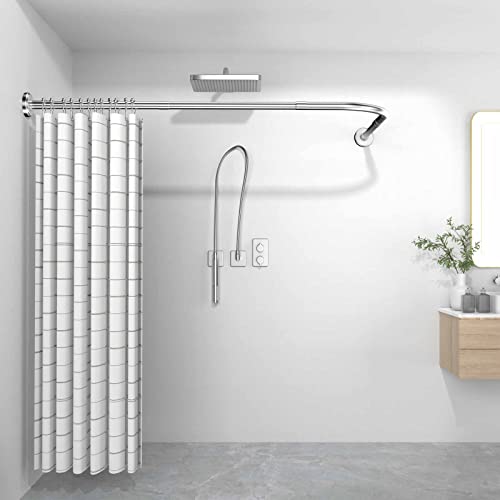 Raoot Duschvorhangstange L Form, Badezimmer Badewanne Ecke Duschstange, 95-115x95-115cm, Verstellbare Bohren Duschvorhangstange für Badezimmer/Badewanne von Raoot