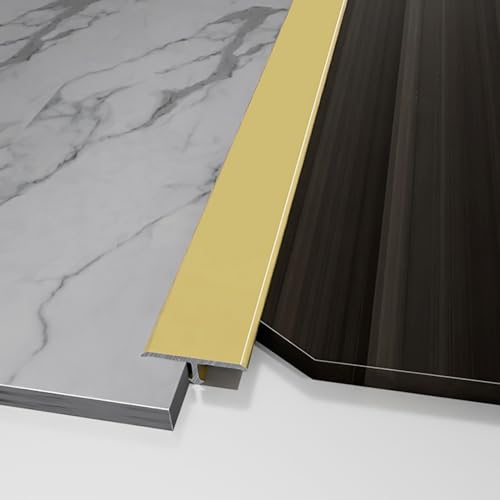 Raouoae Übergangsprofil T-Profil Lang 135CM*2 Stück Laminat Übergangsprofil Eloxiert Aluminiumlegierung Abschlussleiste Boden Einfach Zu Säubern, Anti-Rost Verschleißfest(Gold,W:15MM H:4.3MM) von Raouoae