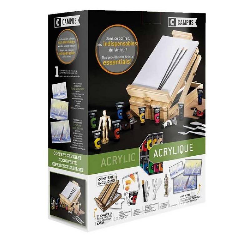 Raphael Acrylfarbe Campus Einstiegs-Malset Acryl, Holzkoffer und Staffelei, inkl. Zubehör von Raphael