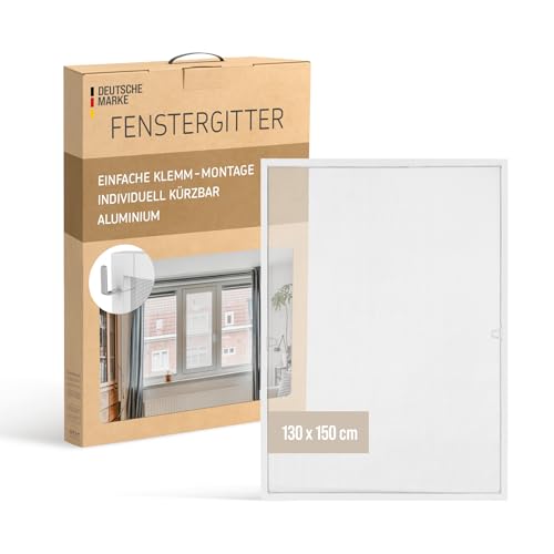 Klemm Fliegengitter Fenster mit Rahmen Weiss 130 x 150cm Fliegenschutz Fensterrahmen, Insektenschutz Fenster Fliegengitter mit Rahmen Alu - Montage ohne Bohren - Insektengitter Fliegennetz Fenster von Rapid Teck