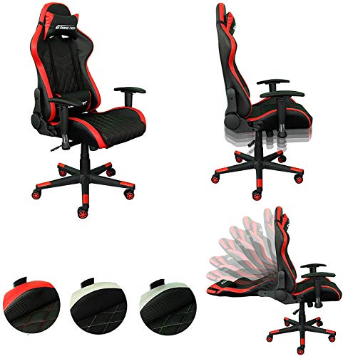 Rapid Teck® Bürostuhl Gaming Schwarz/Rot JetSeat Chefsessel Schreibtischstuhl Drehstuhl Race Chair Sportsitz Racing Stuhl PU mit verstellbaren Armlehnen und Wippfunktion, Kunstleder gesteppt von Rapid Teck