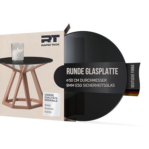 Rapid Teck® Glasplatte Rund Durchm. 500 mm Schwarz Glastisch Tischplatte aus gehärtetem Glas Tisch Glasscheibe 8mm Dick von Rapid Teck