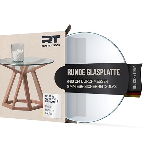 Rapid Teck® Glasplatte Rund Durchm. 800 mm Glastisch Tischplatte aus gehärtetem Glas Tisch Glasscheibe 8mm Dick von Rapid Teck