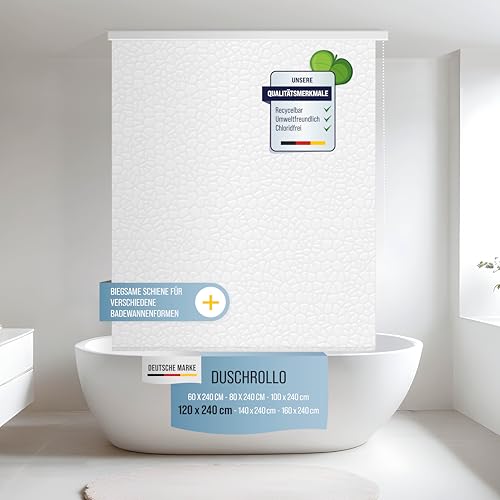 Rapid Teck® Halb-Kassetten Duschrollo 120cm | stilvolles Design Milky Stone | Duschvorhang mit Seilzug | Modernes Duschrollo für Badewanne | Duschrollo für Dusche und kleine Bäder von Rapid Teck