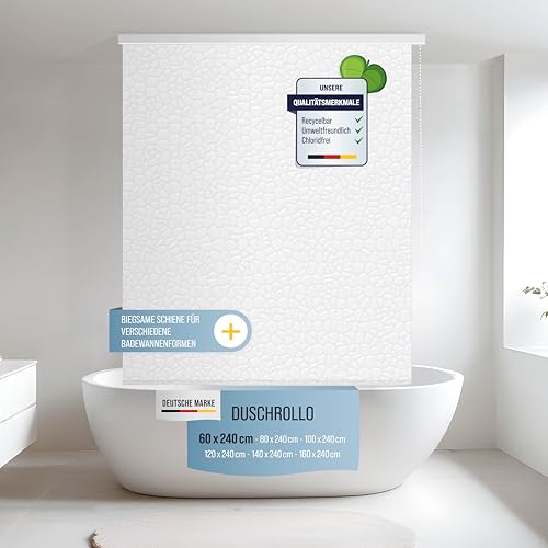 Rapid Teck® Halb-Kassetten Duschrollo 60cm | stilvolles Design Milky Stone | Duschvorhang mit Seilzug | Modernes Duschrollo für Badewanne | Duschrollo für Dusche und kleine Bäder von Rapid Teck