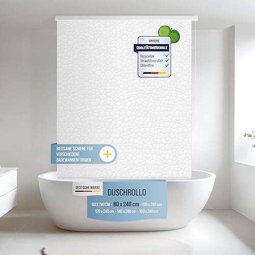 Rapid Teck® Halb-Kassetten Duschrollo 80cm | stilvolles Design Milky Stone | Duschvorhang mit Seilzug | Modernes Duschrollo für Badewanne | Duschrollo für Dusche und kleine Bäder von Rapid Teck