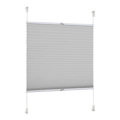 Rapid Teck® Klemm Thermo Plissee 105cm x 130cm GRAU Blickdicht Faltrollo Jalousie Rollo ohne Bohren Klemmrollo Fertigplissee von Rapid Teck