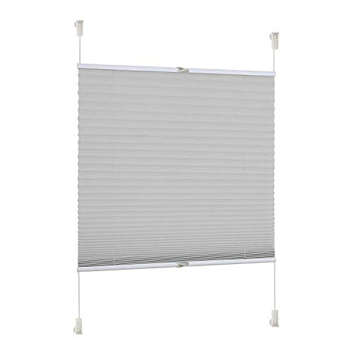 Rapid Teck® Klemm Thermo Plissee 75cm x 130cm GRAU Blickdicht Faltrollo Jalousie Rollo ohne Bohren Klemmrollo Fertigplissee von Rapid Teck