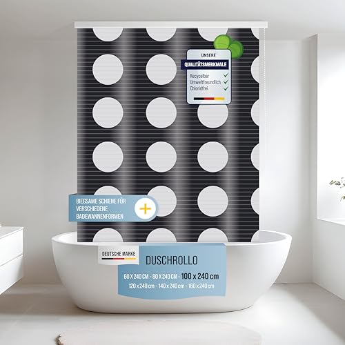 Rapid Teck® Halb-Kassetten Duschrollo 100cm | stilvolles Design Loca Moon | Duschvorhang mit Seilzug | Modernes Duschrollo für Badewanne | Duschrollo für Dusche und kleine Bäder von Rapid Teck