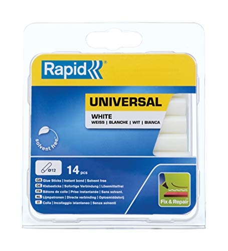 Rapid Heißklebesticks Weiβ Universal, 14 Klebesticks 94mm Länge, Universeller Heiβkleber, für Heißklebepistole 11mm, 12mm von Rapid