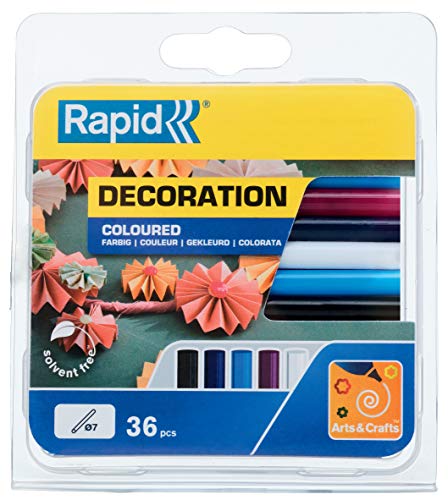 Rapid Heißklebesticks Farbig – Schwarz, Weiβ, Blau, Cyan, Magenta - 36 Klebesticks 90mm Länge, zum Basteln und Dekorieren, für Klebepistole 7mm von Rapid