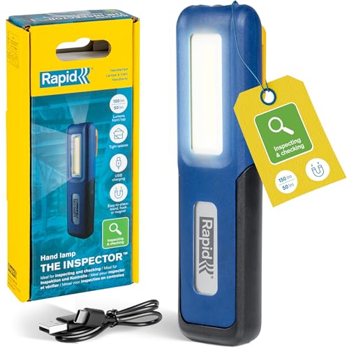 Rapid Akku-Werkstattlampe The Inspector, Kompakte LED-Lampe - 150 Lumen Frontlicht und 50 Lumen Toplicht, USB-C-Akku, Magnet und Haken, Inspektionsleuchte für enge Räume & Werkstatt von Rapid