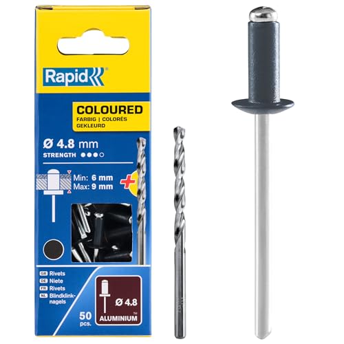 Rapid Blindnieten Aluminium Grau Ø 4,8mm, 6-9mm Klemmbereich, 50 Stk. Nieten, Set inkl. Bohrer, für Blindnietzangen Rapid Blindnieten Aluminium Grau Ø 4,8mm, 6-9mm Klemmbereich, 50 Stk. Nieten, Set inkl. Bohrer, für Blindnietzangen von Rapid