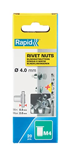 Rapid Nietmuttern M4, 0,5-2mm Klemmbereich, 20 Stk. Gewindenieten Stahl, Set inkl. Bohrer, für Nietmutternzange von Rapid