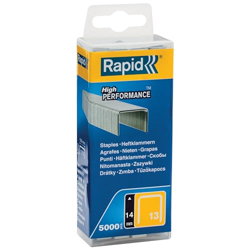 Rapid Tackerklammern Typ 13, 14mm Klammern, 5.000 Stk. Kunststoffbox, Feindrahtklammern für Holz und Leinwand von Rapid
