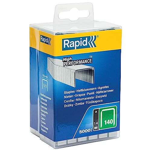 Rapid 40303092 Flachdrahtklammer Typ 140/14mm, 5.000 St. Wiederverschließbare Kunststoffbox, Silber, 14 mm von Rapid