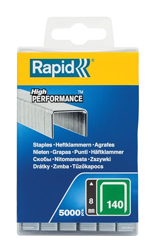 Rapid Tackerklammern Typ 140, 8mm Klammern, 5.000 Stk. Kunststoffbox, Flachdrahtklammern für Holz und Folien von Rapid