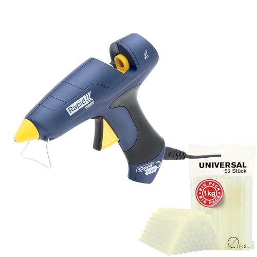 Rapid Heiβklebepistole CG270, 12mm Klebepistole für Fixieren und Reparieren, mit Abnehmbares Kabel mit 1kg Beutel Rapid Heißklebesticks ECO-T von Rapid