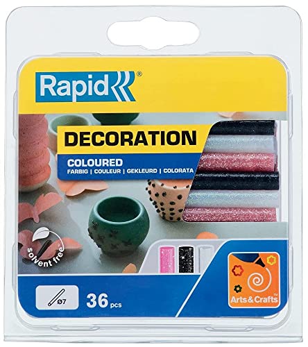 Rapid Heißklebesticks Glitzer – Weiβ, Schwarz, Rose - 36 Klebesticks 90mm Länge, zum Basteln und Dekorieren, für Klebepistole 7mm von Rapid