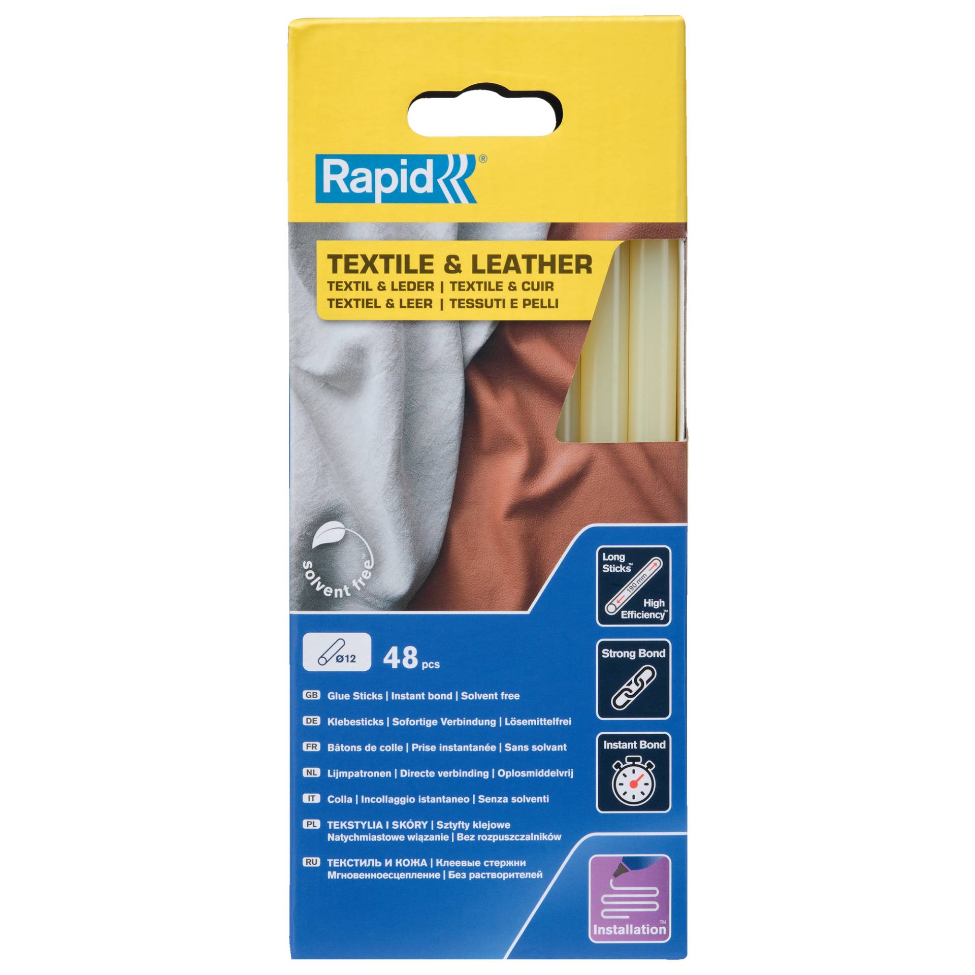 Rapid Klebestick für Textil und Leder gelb Ø 12 x 190 mm 48 Stück von Rapid
