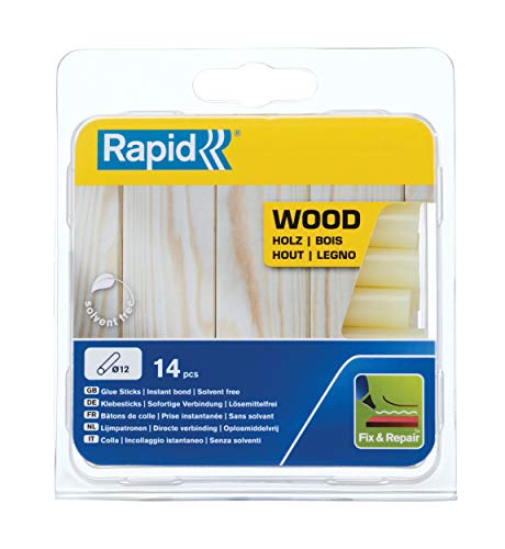 Rapid Heißklebesticks für Holz, 14 Klebesticks 94mm Länge, Spezialkleber, Heißkleber für Heißklebepistole 11mm, 12mm von Rapid