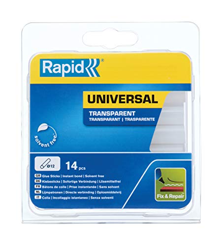 Rapid Heißklebesticks Transparent Universal, 14 Klebesticks 94mm Länge, Universeller Heiβkleber, für Heißklebepistole 11mm, 12mm von Rapid