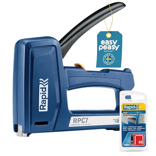 Rapid RPC7 Handtacker 7-in-1 - zum Polstern, Kabelbefestigen, Tackern von Holz - mit Rapid Feindrahtklammern Typ 53, 6mm (1.080 Stk.) von Rapid