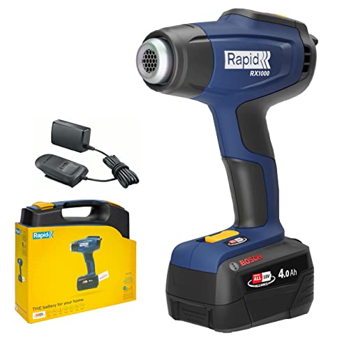 Rapid RX1000 Akku-Heißluftpistole Set mit 4,0Ah Bosch Power for All Akku, Ladegerät und Koffer – 18V Akku-Heißluftgebläse bis 550°C – kompatibel mit Bosch Home & Garden Geräten von Rapid