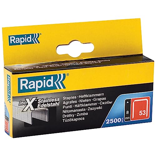 Rapid Tackerklammern Edelstahl Typ 53, 8mm Klammern V2A, 2.500 Stk., Feindrahtklammern für Holz und Stoffe von Rapid