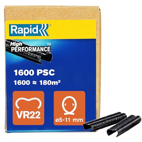 Rapid Zaun-Ringklammern VR22 Schwarz, 1.600 Stk., zur Befestigung von Spanndrähten an Zäunen, für FP222 und FP20 Zaunzange von Rapid