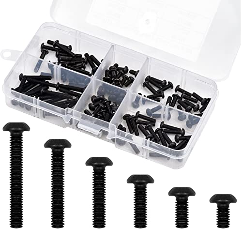 120 Stücke Schrauben M3 Set, M3 Schrauben Schwarz, M3 Schrauben Innensechskant, M3 Linsenkopfschrauben, M3 Flachkopfschrauben, Maschinenschrauben mit Kunststoffbox (6/8/10/12/16/20 mm) von Rapidbok