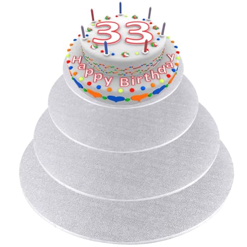 Rapidbok Cakeboard Rund, 4er Set Ø15cm 20cm 25cm 30cm Premium Tortenunterlage Rund, Cake Board Kuchenplatte 5 mm Dick, Wiederverwendbar Torten Unterplatten für Transport Kuchen und Torten(Silber) von Rapidbok