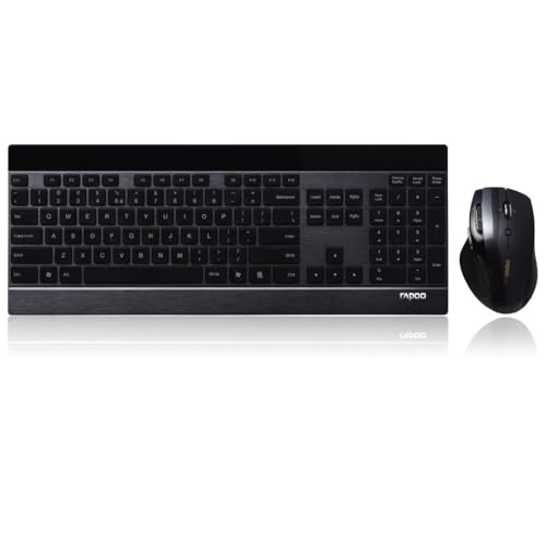 Rapoo 8900P kabelloses Tastatur-Maus Set Wireless Deskset 1600 DPI Laser Sensor 12 Monate Batterielaufzeit ergonomisch für Rechtshänder DE-Layout QWERTZ PC & Mac - schwarz von Rapoo