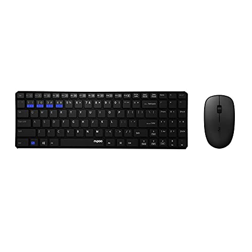 Rapoo 9300M kabelloses Tastatur-Maus Set Wireless Deskset 1300 DPI Sensor 12 Monate Batterielaufzeit kompakt DE-Layout QWERTZ PC & Mac - schwarz von Rapoo