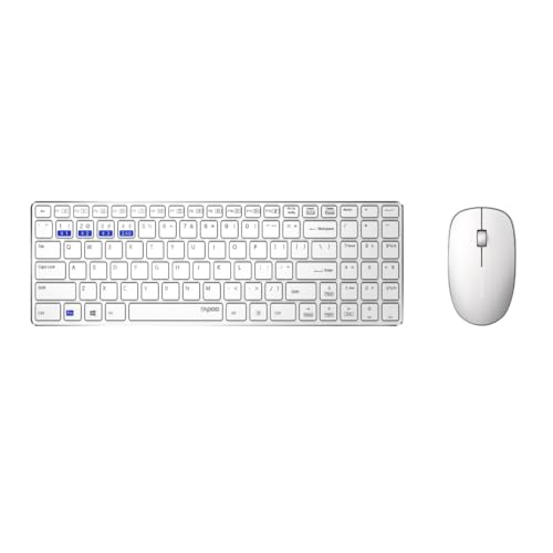 Rapoo 9300M kabelloses Tastatur-Maus Set Wireless Deskset 1300 DPI Sensor 12 Monate Batterielaufzeit kompakt DE-Layout QWERTZ PC & Mac - weiß von Rapoo