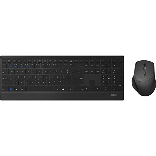 Rapoo 9500M kabelloses Tastatur-Maus Set Wireless Deskset 1600 DPI Sensor 12 Monate Batterielaufzeit flaches Aluminium Design DE-Layout QWERTZ PC & Mac - schwarz von Rapoo