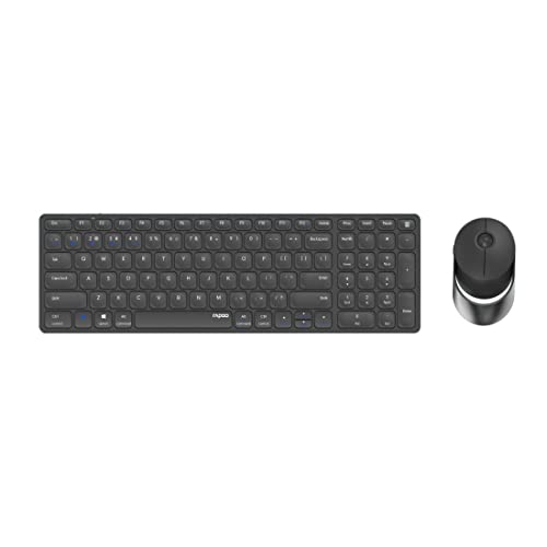 Rapoo 9750M kabelloses Tastatur-Maus Set Wireless Deskset 1600 DPI Sensor wiederaufladbarer Akku flaches Aluminium Design DE-Layout QWERTZ PC & Mac - dunkelgrau von Rapoo