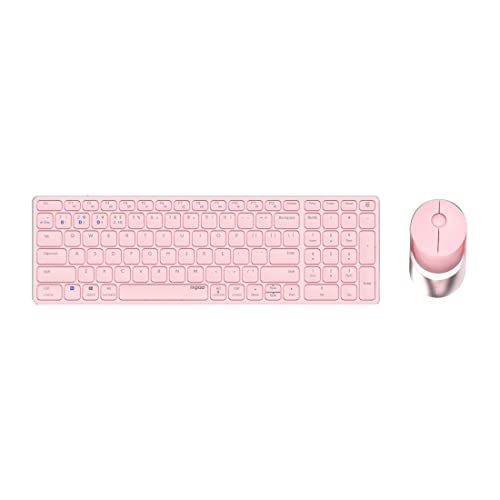 Rapoo 9750M kabelloses Tastatur-Maus Set Wireless Deskset 1600 DPI Sensor wiederaufladbarer Akku flaches Aluminium Design DE-Layout QWERTZ PC & Mac - pink von Rapoo