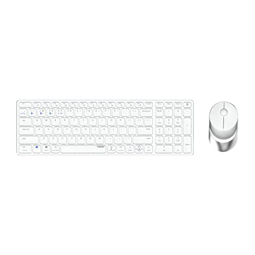 Rapoo 9750M kabelloses Tastatur-Maus Set Wireless Deskset 1600 DPI Sensor wiederaufladbarer Akku flaches Aluminium Design DE-Layout QWERTZ PC & Mac - weiß von Rapoo