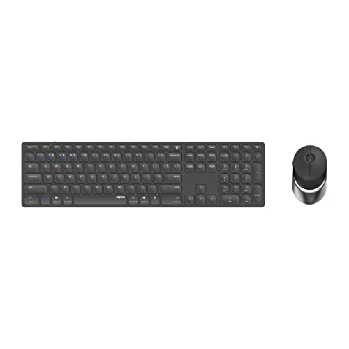 Rapoo 9850M kabelloses Tastatur-Maus Set Wireless Deskset 1600 DPI Sensor wiederaufladbarer Akku flaches Aluminium Design DE-Layout QWERTZ PC & Mac - dunkelgrau von Rapoo