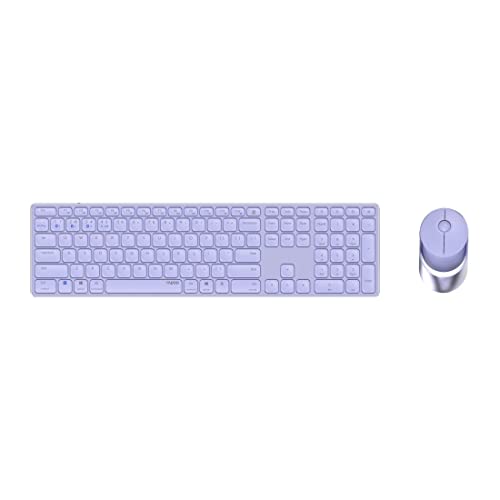 Rapoo 9850M kabelloses Tastatur-Maus Set Wireless Deskset 1600 DPI Sensor wiederaufladbarer Akku flaches Aluminium Design DE-Layout QWERTZ PC & Mac - lila von Rapoo